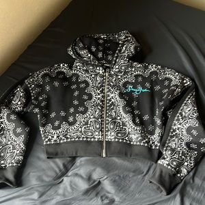 Misguided & Sean John bandanna print black and white cropped hoodie